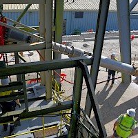 Hoisting the KSB submersible pump into vertical position under the NCK Headframe
