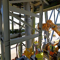 Positioning the submersible pump over the installation guide at NCK shaft